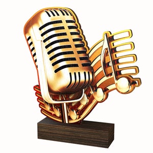 Trophy Monster  Music Microphone 5/16' thick Wood Sculpture  Trophy Awards " Eco Friendly " 5 Sizes 4 Colors