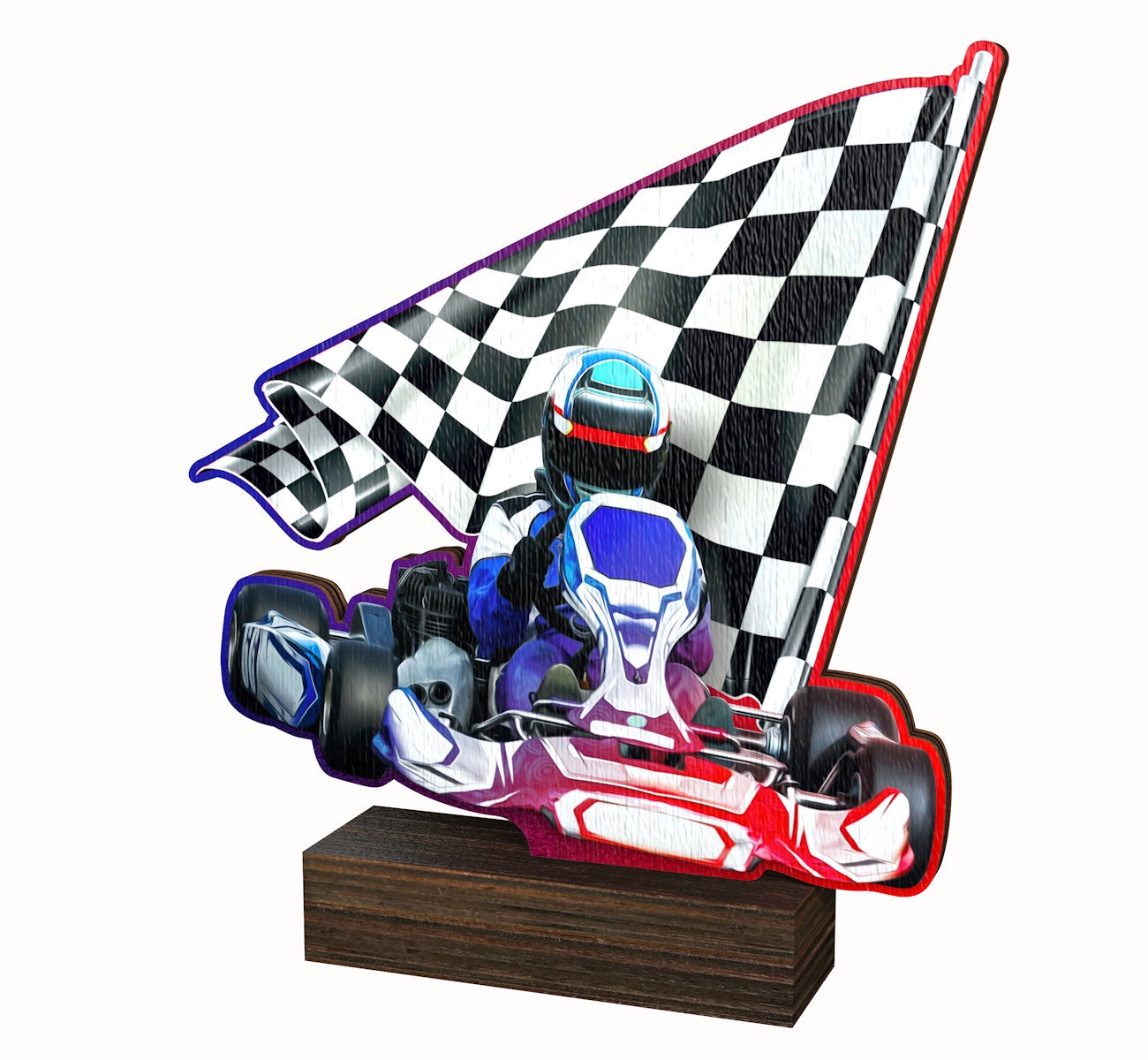 Mini Trophée Course Automobile SilverTrophy – Drapeau à Damier Et Casque, Pour F1, Karting, Mécanicien, Ingénieur