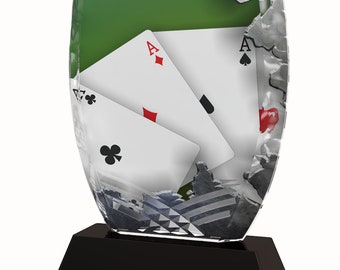 Personalized Acrylic Playing Card Trophy - Poker Tournament Award