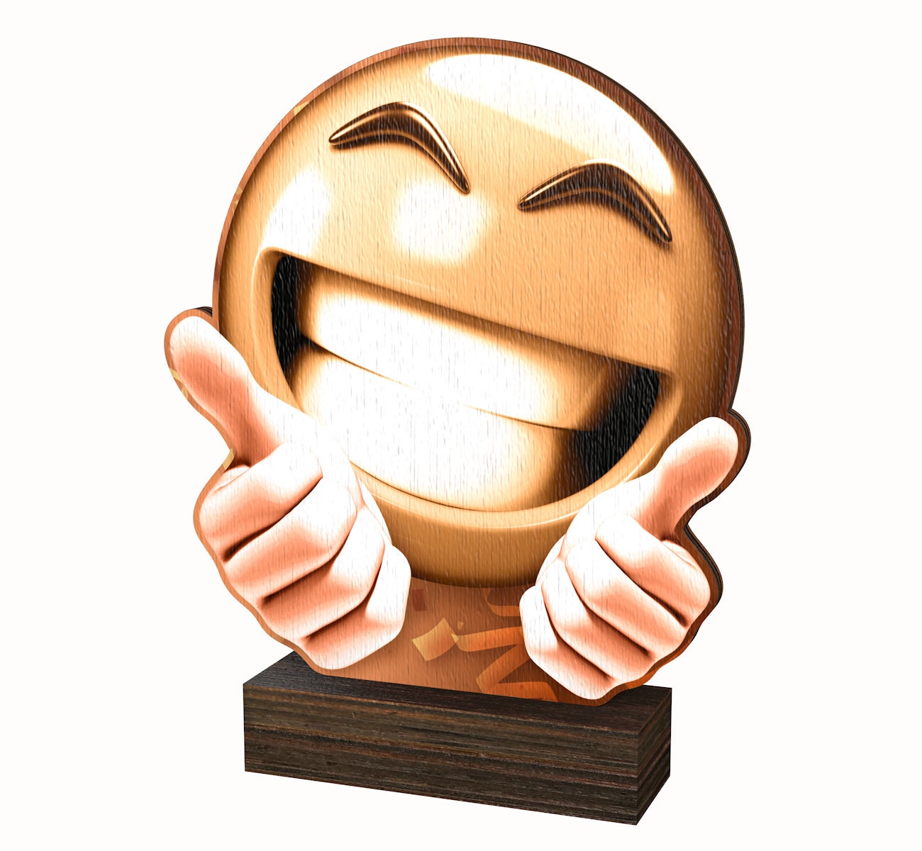 Smiley Happy Face Thumbs up Wood Sculpture Trophy Awards 