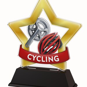 Trophy Monster Acrylic Gold Star Trophy Cycling Award  | for Club, School & Presentations | Free Engraving