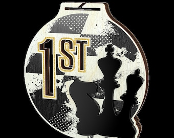 Wood Chess Medal | With Raised Black Acrylic 3D Detail | Bulk Discounts Available |Free Engraving