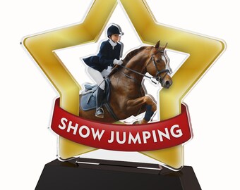 Trophy Monster Acrylic Gold Star Trophy Horse Jumping Award  | for Club, School & Presentations | Free Engraving