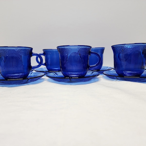 Vintage Cobalt Blue Fortecrisa Sunflower Tea Cup and Saucer