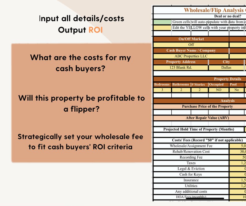 Wholesale Real Estate Calculator Spreadsheet Template Real Etsy