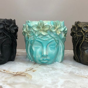 Maiden Woman Succulent Concrete Planters l Teal and Gold image 4