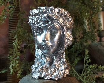 Maiden Woman Head Mini Airplant Planter Silver