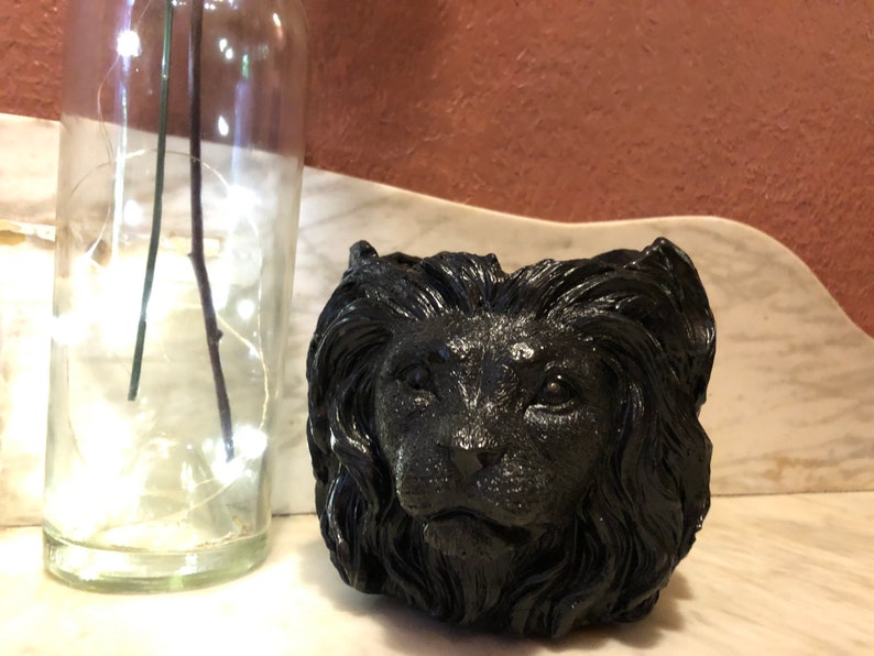 Father Lion Head Cement Planter Glossy Black image 4