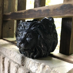 Father Lion Head Cement Planter Glossy Black image 1