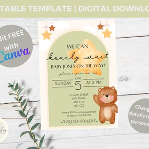 Editable Baby Shower Invite || We can Bearly Wait, Personalised Baby Shower invite, Gender Neutral invite, Editable Printable Download