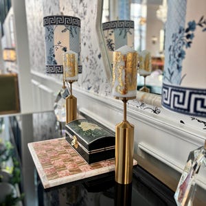 Bougies piliers | Cadeau de pendaison de crémaillère | Bougies décoratives | Bougies à la feuille d'or | Bougies élégantes | Cadeau de mariage | Décorations de mariage