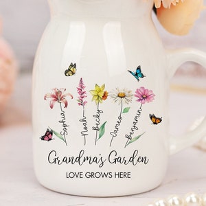 Grandma Gift,Custom Grandmas Garden Flower Vase, Grandma Flower Vase, Birthflower Vase, Custom Grandkid Name Flower Vase, Mothers Day Gift,