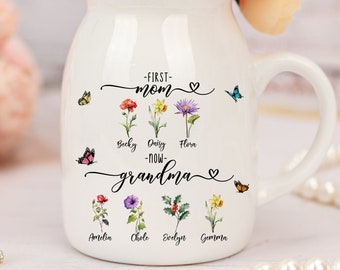 Personalized Grandma's Garden Flower Vase, Custom First Mom Now Grandma Vase,Mother's Day Gift, Grandkid Name Flower Vase, Grandma Gift