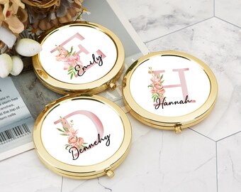 Floral Bridesmaid Gift,Personalized Compact Mirror, Mirror Compact, Name Pocket Mirror, Handheld Mirror, Proposal or Bridal Party Gift