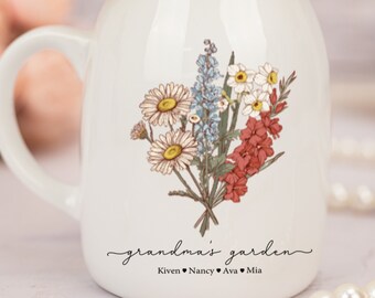 Grandma Gift,Custom Grandmas Garden Flower Vase, Grandma Flower Vase, Birthflower Vase, Custom Grandkid Name Flower Vase, Mothers Day Gift,