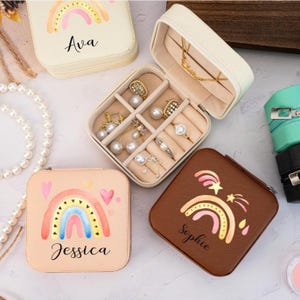Benutzerdefinierte Schmuck Reisebox, Regenbogen Name Schmuck Organizer, Leder Regenbogen Schmuckschatulle, Brautjungfer Geschenke, Geburtstagsgeschenke, Muttertagsgeschenk