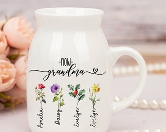 Grandma Gift,Custom Grandmas Garden Flower Vase, Grandma Flower Vase, Birthflower Vase, Custom Grandkid Name Flower Vase, Mothers Day Gift,