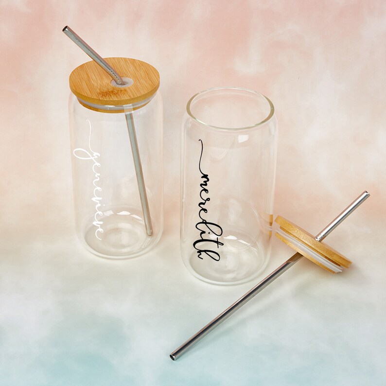 Personalized Iced Coffee Cup Glass Bridesmaids Giftbeer Can Etsy