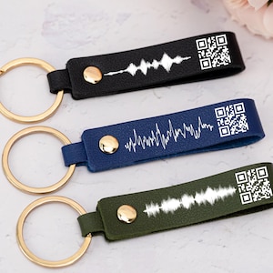 Soundwave Gift, Personalized Sound Wave Keychain, with QR Code,Custom Sound Wave Keychain, Custom Keyring, Wood Keyring, Heartbeat Keychain