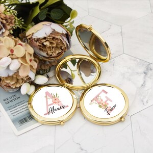 Floral Bridesmaid Gift,Personalized Gift for momCompact Mirror, Name Pocket Mirror, Handheld Mirror, Proposal or Bridal Party Gift image 4