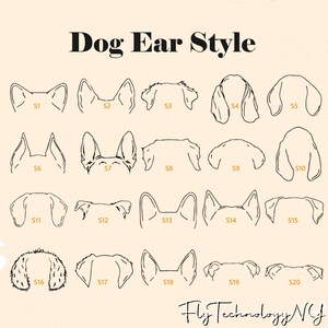 May include: A chart showing 20 different dog ear styles, labeled with numbers S1 through S20. The chart is on a light beige background.
