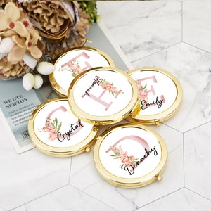 Floral Bridesmaid Gift,Personalized Gift for momCompact Mirror, Name Pocket Mirror, Handheld Mirror, Proposal or Bridal Party Gift image 2