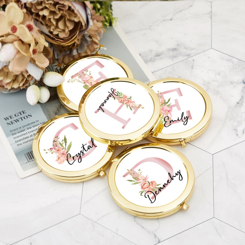 Floral Bridesmaid Gift,Personalized Gift for momCompact Mirror, Name Pocket Mirror, Handheld Mirror, Proposal or Bridal Party Gift image 2