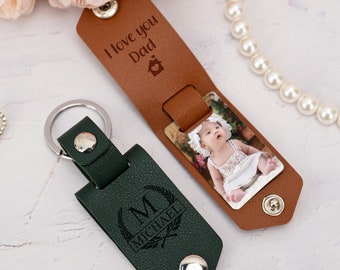 Leather Keychain with Photo and Text,Father's Day Gift for Da, Personalized Keychain for Him, Anniversary Gift, Gift for Grandpa, Men's Gift