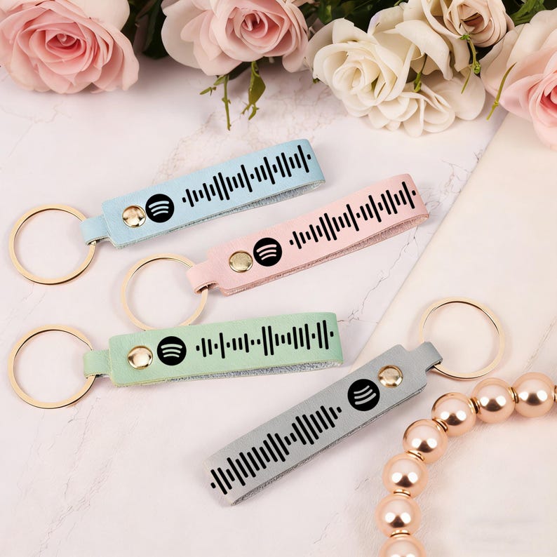 Personalized Scannable Spotify Code Keyring,Custom Song Keychain, Music Lover Gift,Engraved Leather Keychain,Valentine Gift,Anniversary Gift image 2