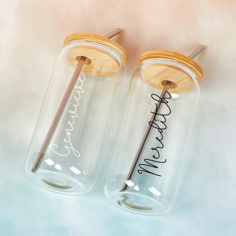 Personalized Iced Coffee Cup Glass Bridesmaids Giftbeer Can Etsy