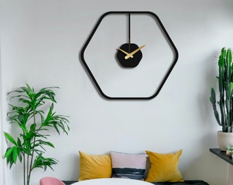 Black Hexagon Wall Clock,Modern Large Wall Clock,Design Wall Clock,Unique Home Decor Art,New Home Gift,Metal Wall Art, Hexagon Wall Clock,