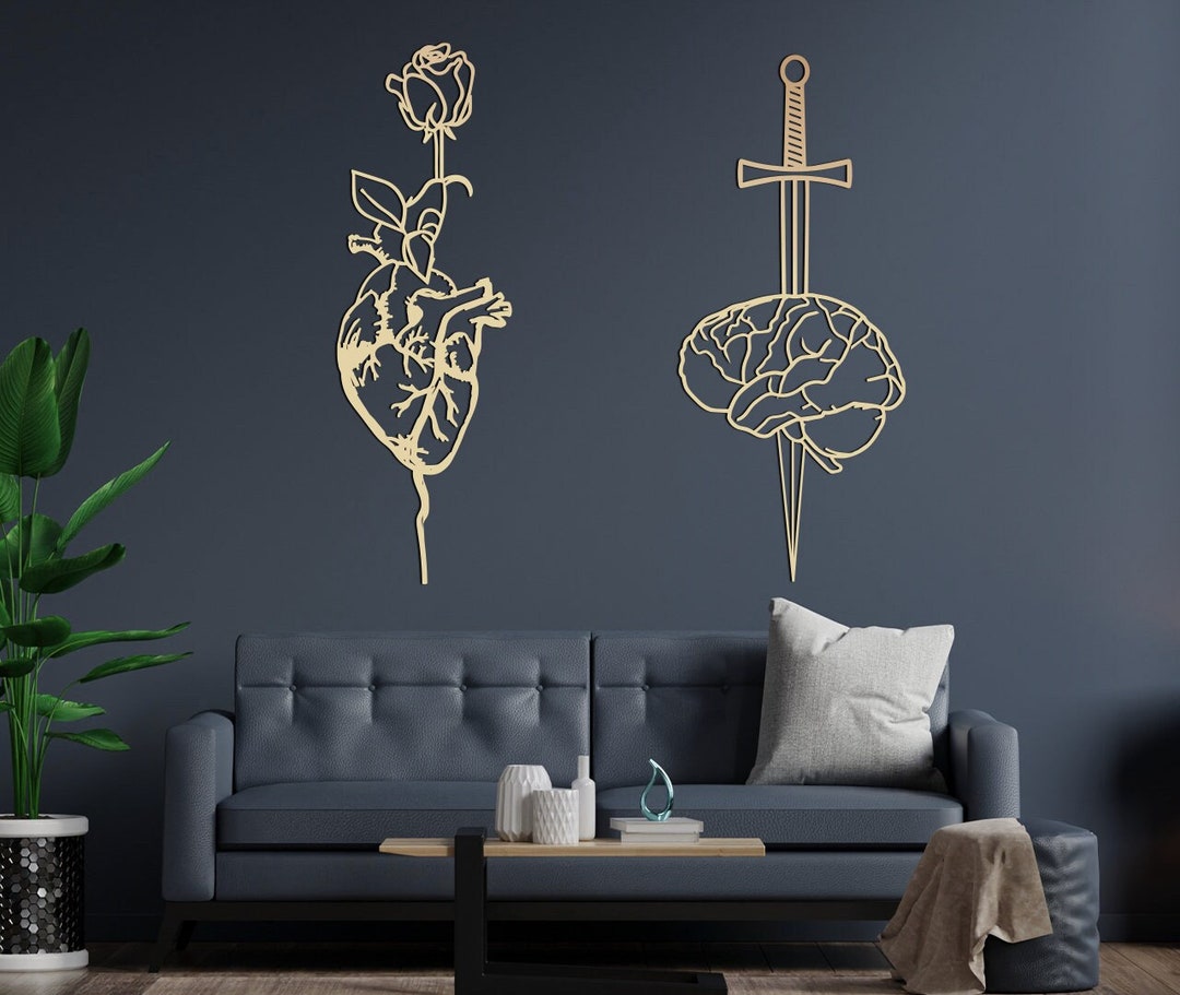 Heart and Brain Metal Wall Decor Set of 2 Metal Wall Art Etsy UK