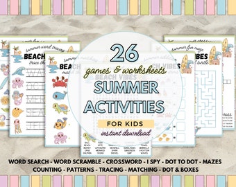 Pacchetto di attività estive per bambini: giochi e schede didattiche (download digitale)