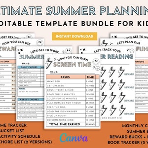 Kids Summer Schedule Editable Summer Chore Chart Kids Summer Checklist Summer Planning Kids Activities Summer Calendar Screen Time Tracker
