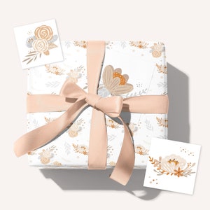 Floral Wedding Wrapping Paper Set Flower Baby Shower Gift Wrapping Kit Floral Wrapping Paper Sheets Cards & Ribbon Bridal Shower Gift Wrap