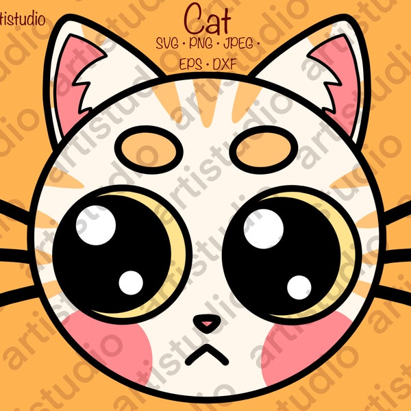 Katze SVG Kawaii Cat Digitale Datei Download PNG DXF Kind Kindergeburtstag Mädchen Cutter Plotter CriCut Silhouette Studio Download File