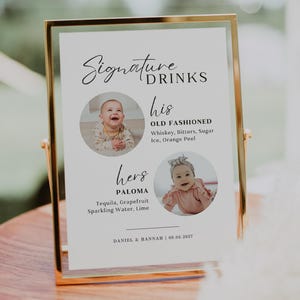 Personalized Wedding Bar Sign Custom Signature Drink Display with Baby Photos Printable Keepsake
