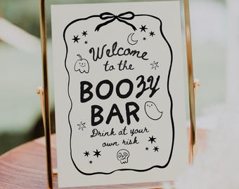Spooky Halloween Bar Sign – Printable Hand-Drawn Doodle Drink Menu for Party Decor, Instant Download