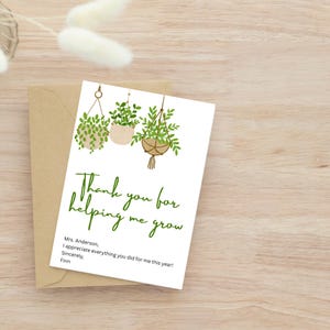 Teacher Appreciation Card – Editable Canva Template – Thank You for Helping Me Grow – Digital Download