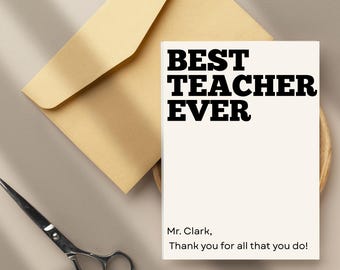 Tarjeta de agradecimiento "El mejor maestro del mundo" - Plantilla editable de Canva - Regalo de agradecimiento para maestros - Descarga digital