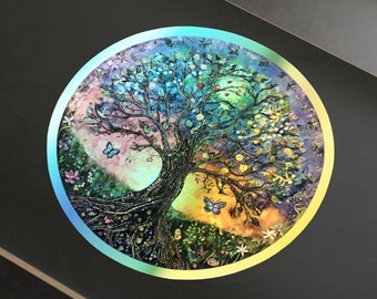 Rainbow Tree of Life Holographic Sticker Psychedelic Pachamama Tree of Life Decal Colorful Tree Sticker Celestial Tree Decor Boho Vinyl