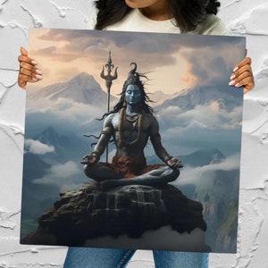 Póster de Lord Shiva, póster de papel grueso, pintura abstracta de la deidad hindú Shiva, impresión en lienzo, arte de pared para meditación de yoga, decoración de la habitación de inauguración de la casa