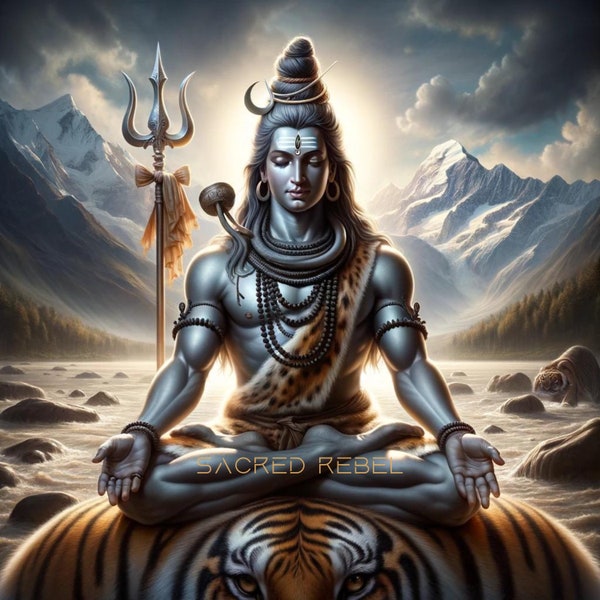 Lord Shiva PNG God Shiva Tiger High Resolution Digital Download Spiritual Hindu Deity Image Meditation Yoga Decor Sacred Shiva Illustration