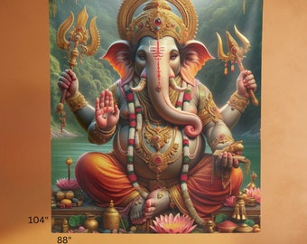 Lord Ganesha Tapestry Hindu Deity Home Decor Ganesha Spiritual Wall Hanging Elephant God Housewarming Vedic Tradition Masterpiece Wall Art