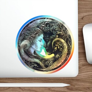 Adesivo holográfico união sagrada celestial, conexão espiritual, celebração, arte de vinil transparente, decoração interna, externa, amor, presente de aniversário
