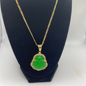 18 K Gold Jade Buddha necklace stainless steel Chain & pendant good luck necklace good fortune original buddha gift for her gift for him