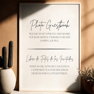 Cartel Bilingüe Moderno y Minimalista para Libro de fotos de los Invitados | Bodas, Cumpleaños y Eventos | Digital | Español e Inglés