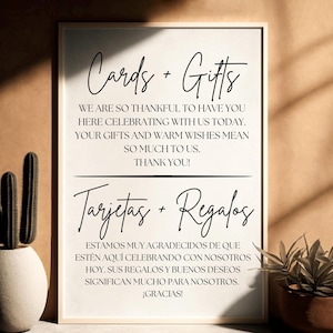 Cartel Bilingüe Moderno y Minimalista de Tarjetas y Regalos para Boda | Digital | Inglés y Español
