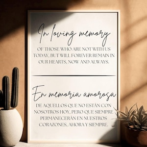 Cartel Bilingüe Moderno y Minimalista "En Memoria Amorosa" para Bodas, Cumpleaños y Eventos | Digital | Español e Inglés