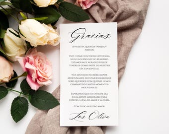 Moderne minimalistische Spaanse bedankkaarten | Elegante tweetalige afdrukbare bruiloftsfeest | Digitale download